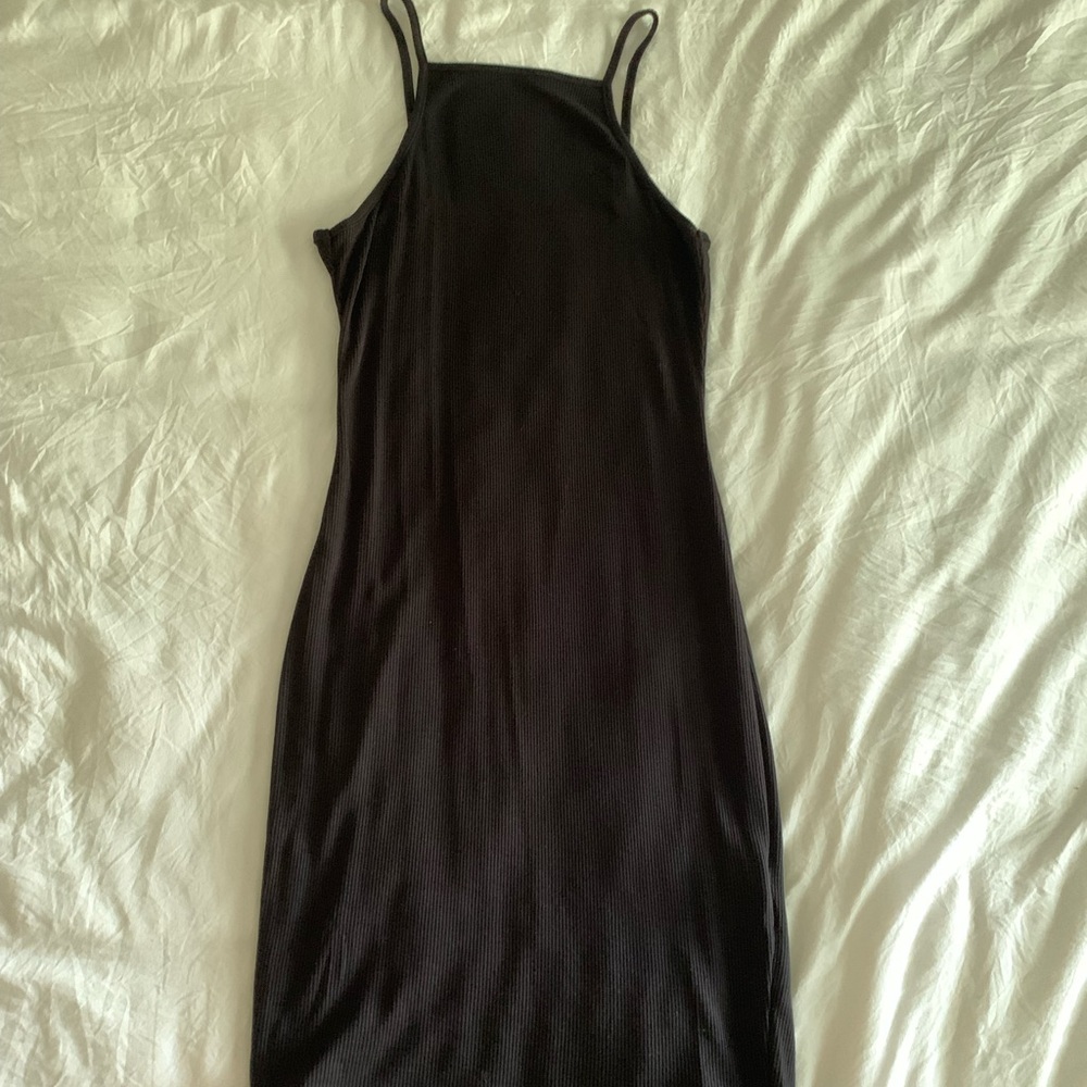 high neck ribbed dress